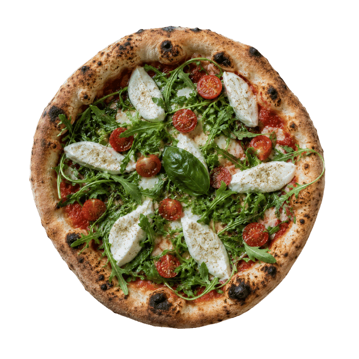 Pizza napolitaine à la burrata, tomates et roquette