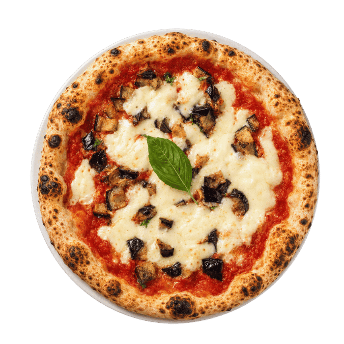 Pizza napolitaine à la mozzarella et au basilic, pâte cuite au four