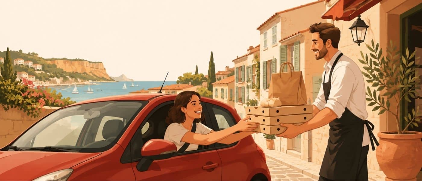 Cliente récupérant sa commande en voiture au Click & Drive à Cassis